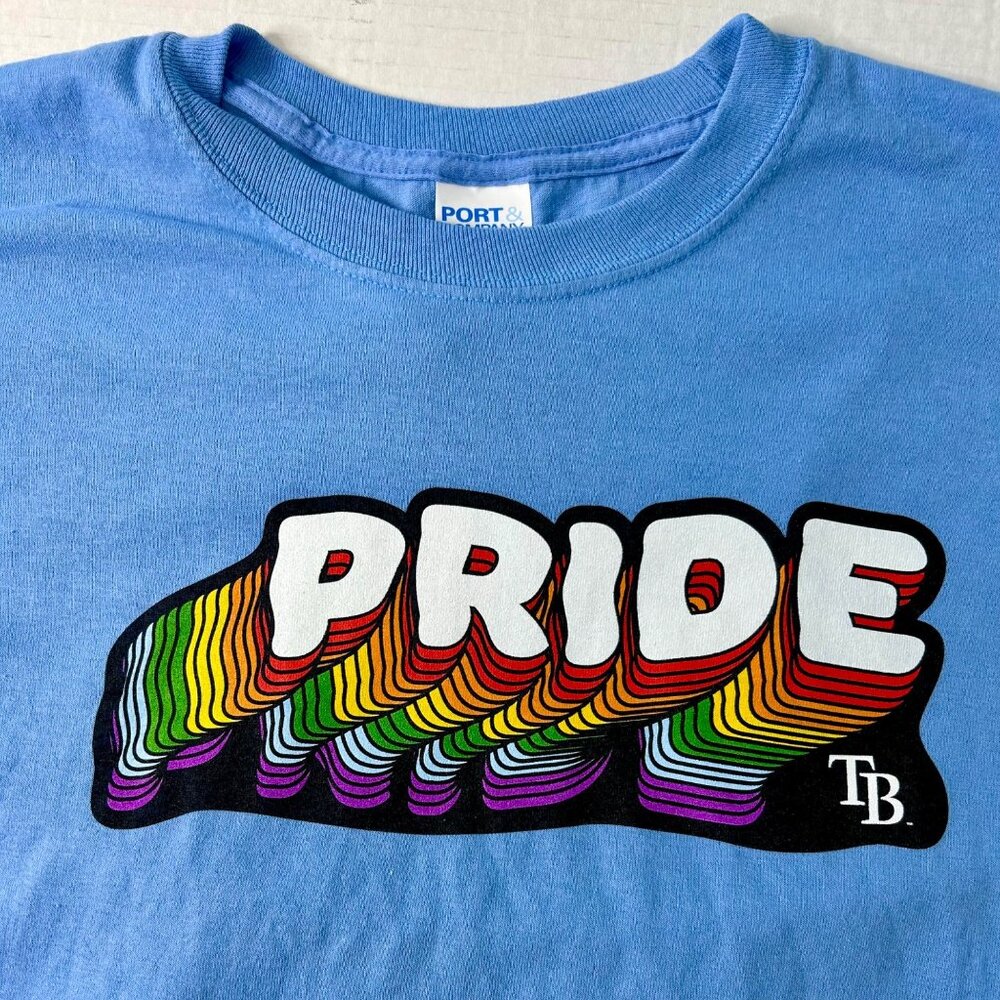 Tampa Bay Rays Pride T Shirt XL SGA Blue Rainbow Chevrolet Unisex MLB Baseball